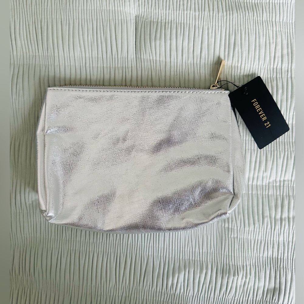 NWT Forever 21 Metallic Silver Makeup Bag